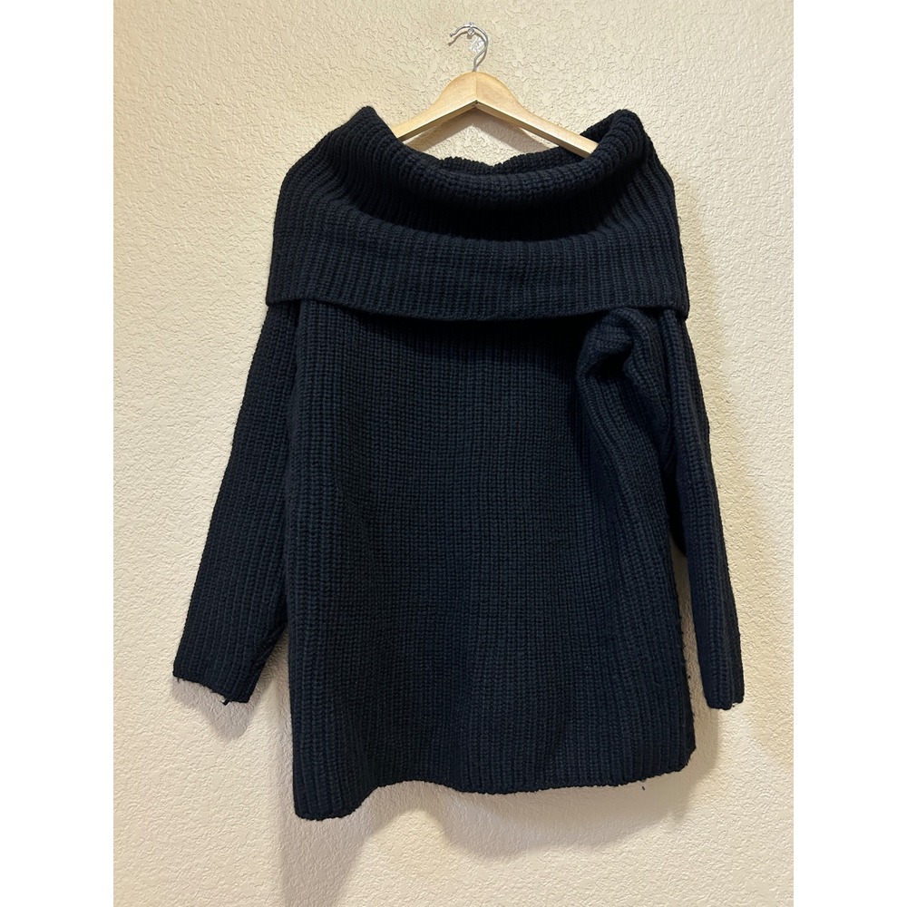 The Limited Size M Wool Off The Shoulder Chunky Knit Sweater Black Winter Cozy